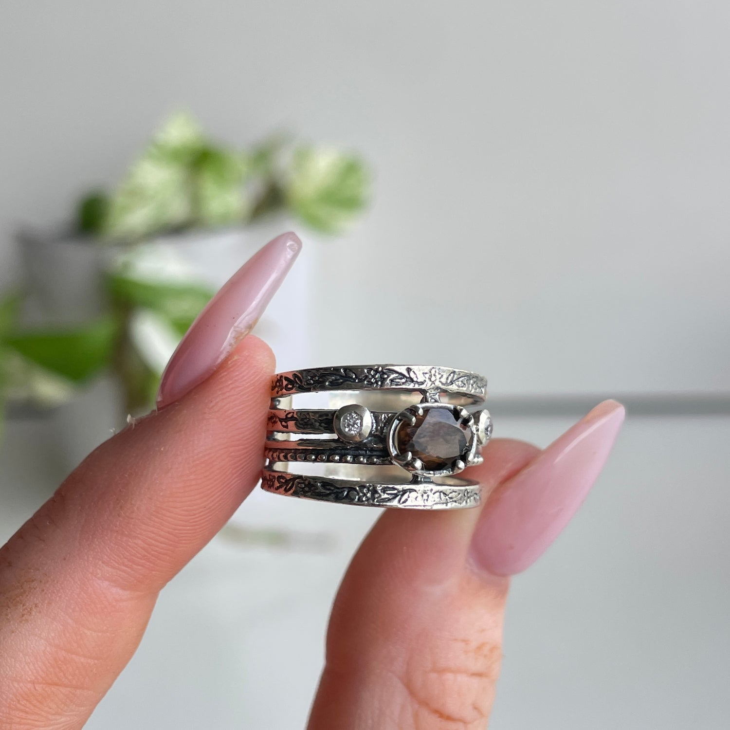 Smoky Quartz Oval Ring Sz6.5