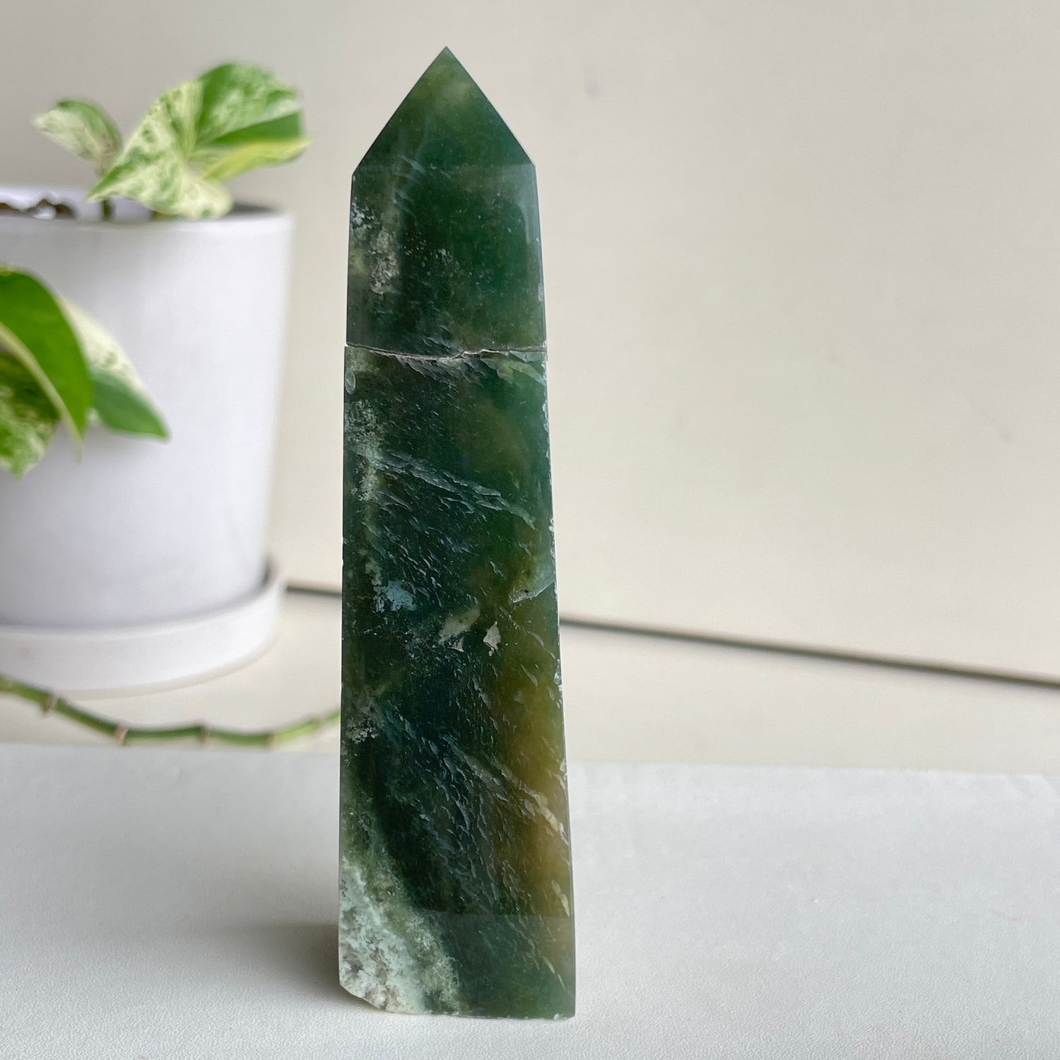 Moss Agate Obelisk 11.7cm