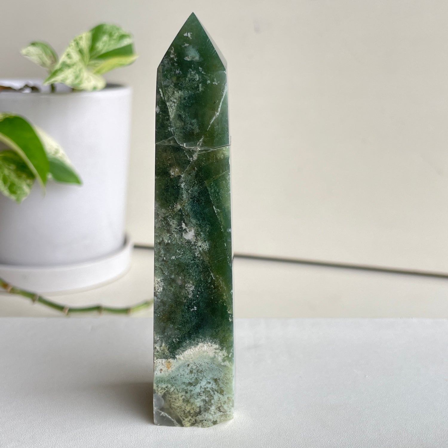 Moss Agate Obelisk 11.7cm