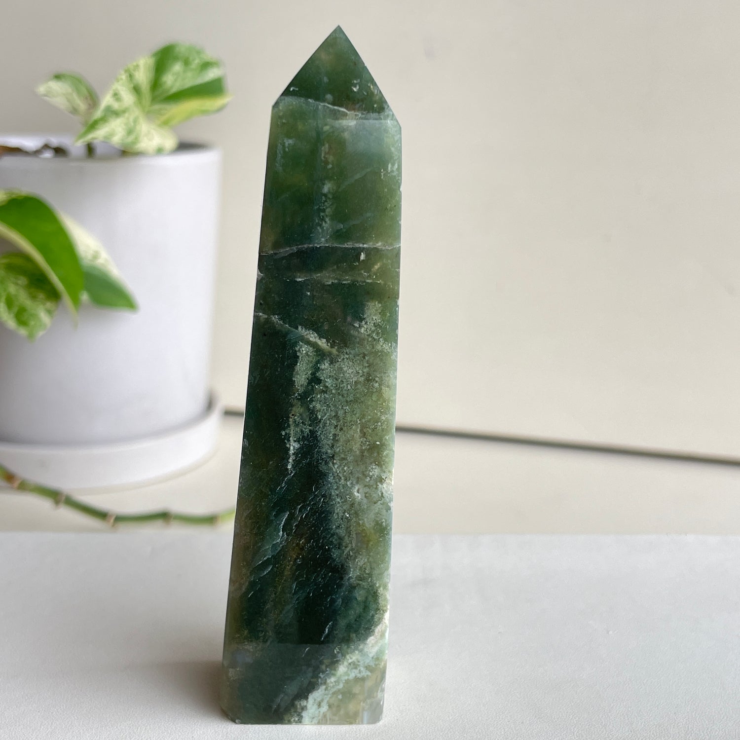Moss Agate Obelisk 11.7cm