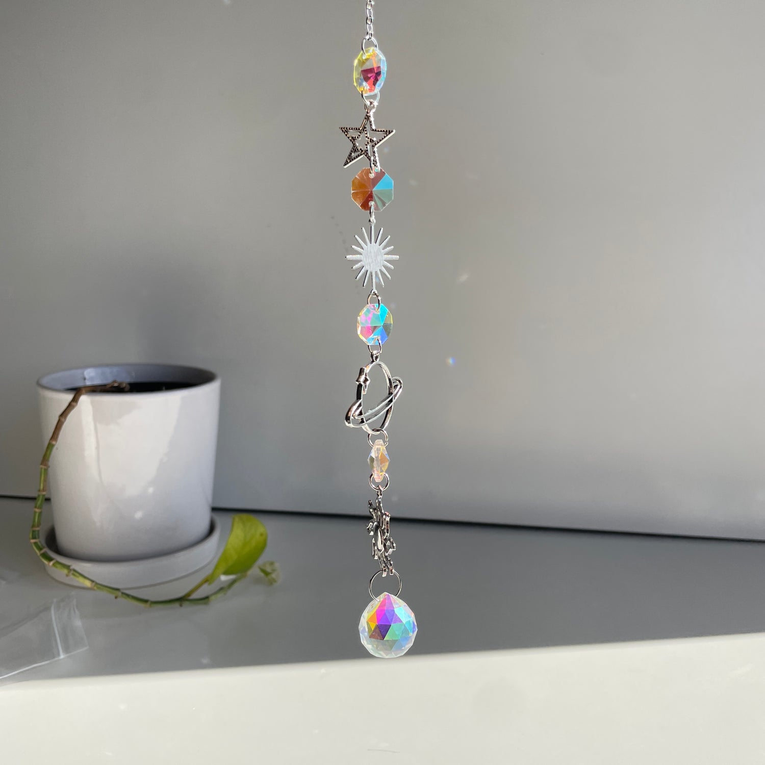 Sun Star Planet Suncatcher With Round Bead