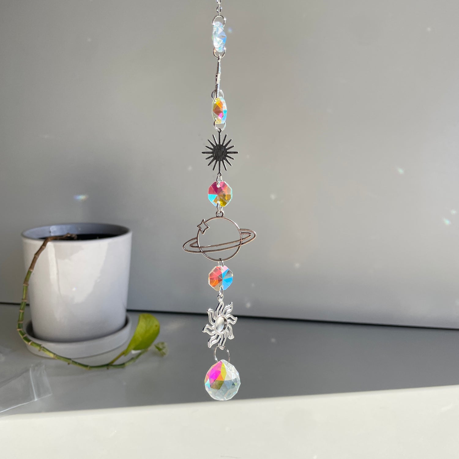 Sun Star Planet Suncatcher With Round Bead