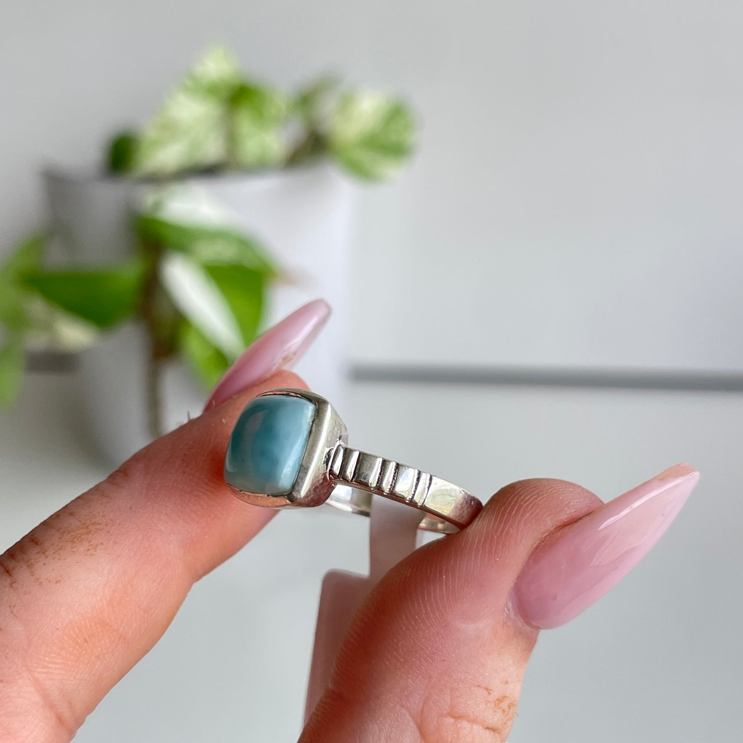 Larimar Square Ring Sz8