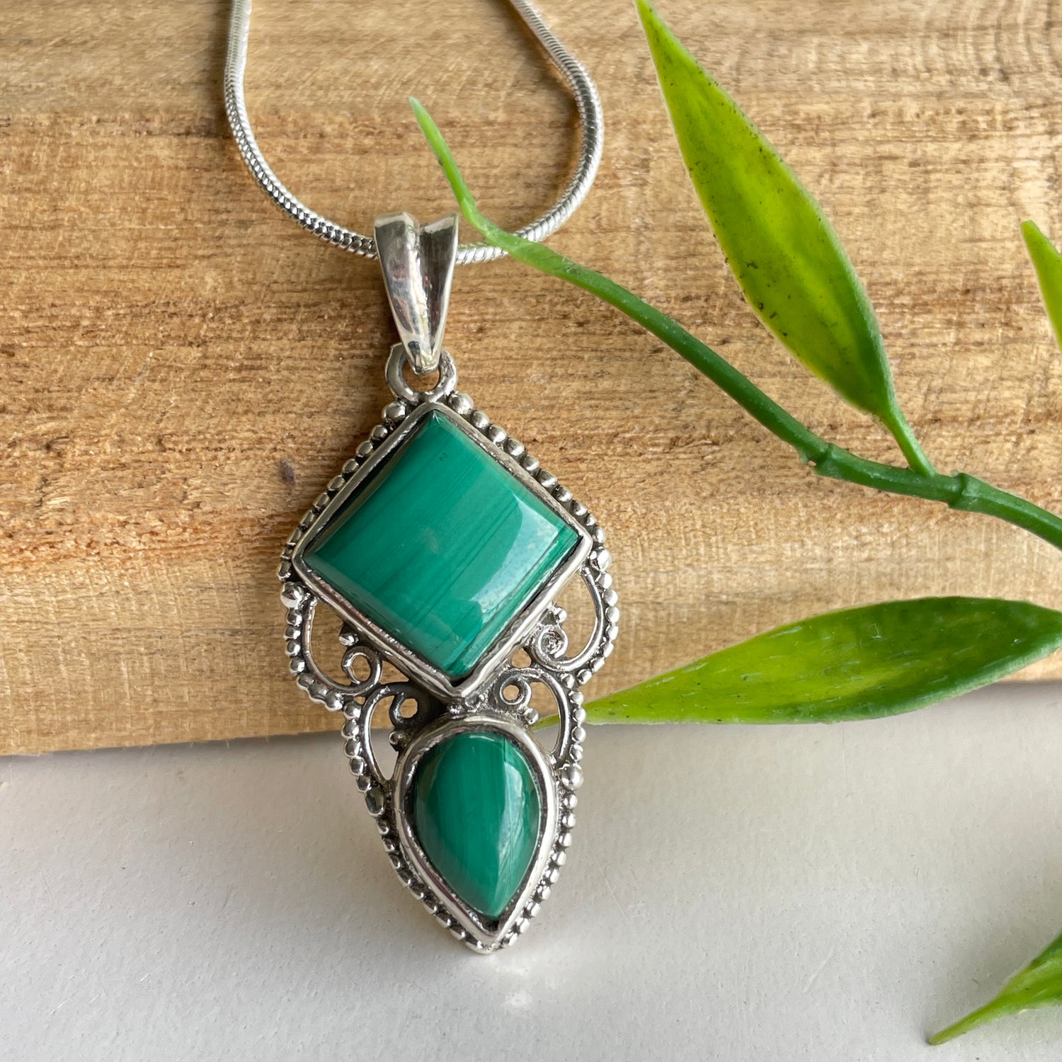 Malachite Double Stone Pendant