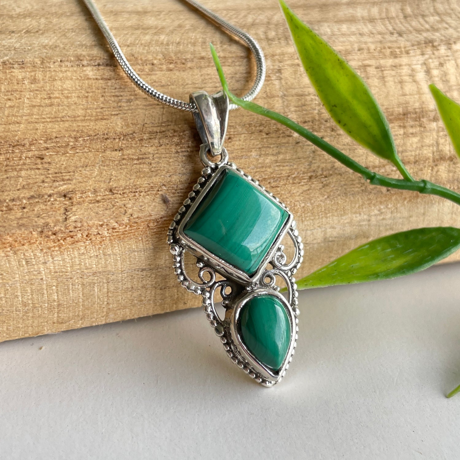 Malachite Double Stone Pendant