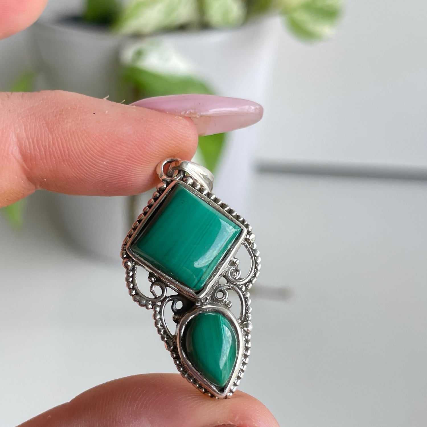 Malachite Double Stone Pendant