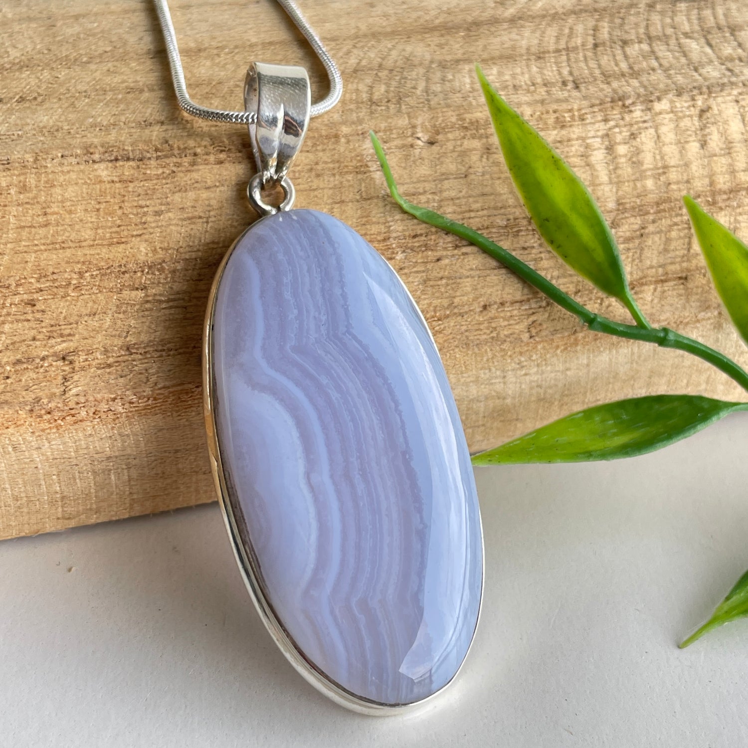 Blue Lace Agate Oval Pendant