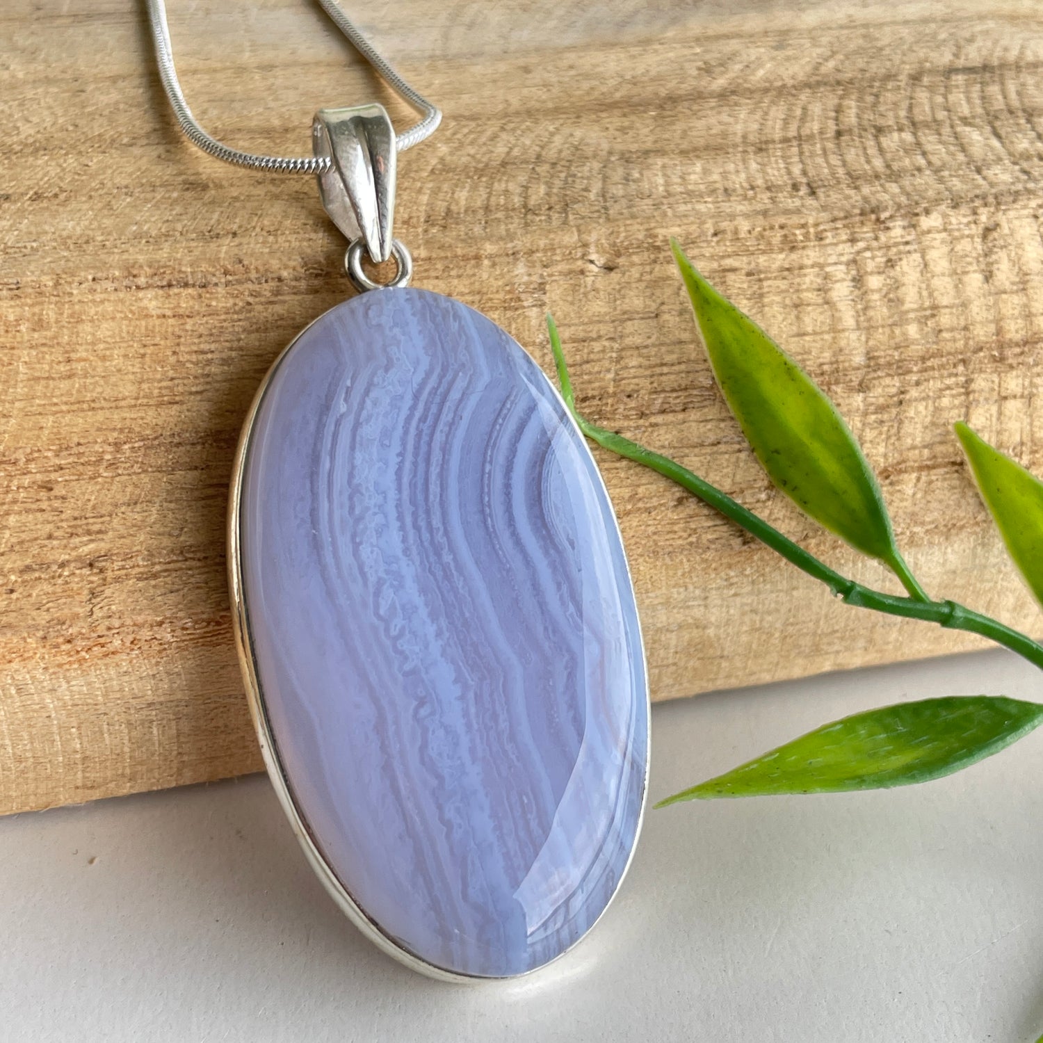 Blue Lace Agate Oval Pendant