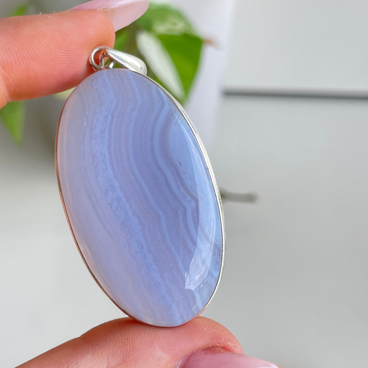 Blue Lace Agate Oval Pendant