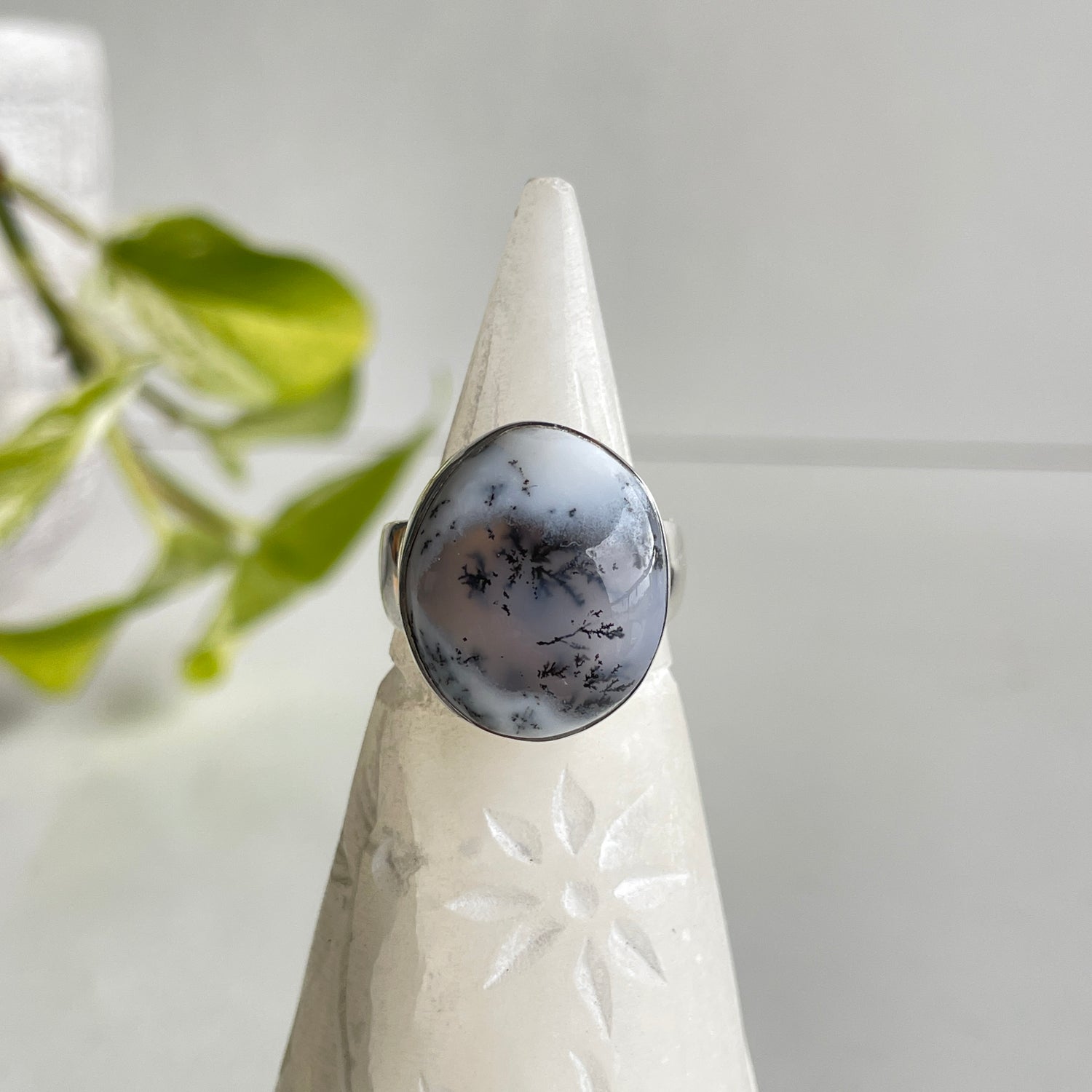 Dendritic Agate Oval Ring Sz9 003