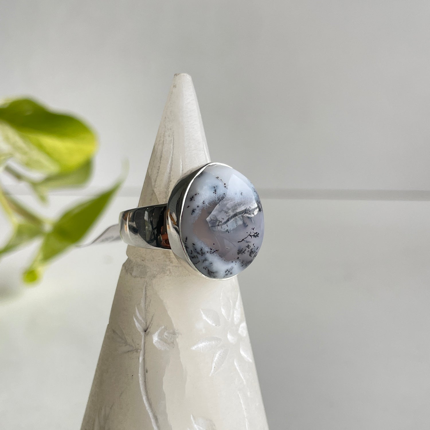 Dendritic Agate Oval Ring Sz9 003