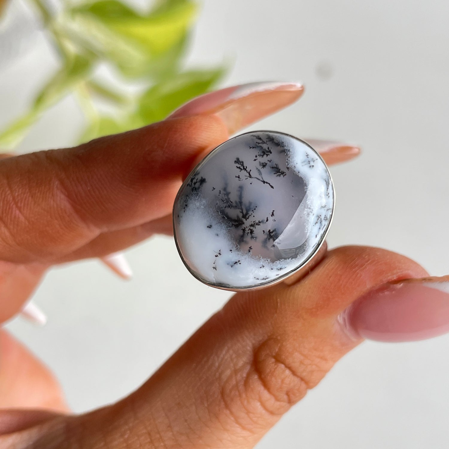 Dendritic Agate Oval Ring Sz9 003