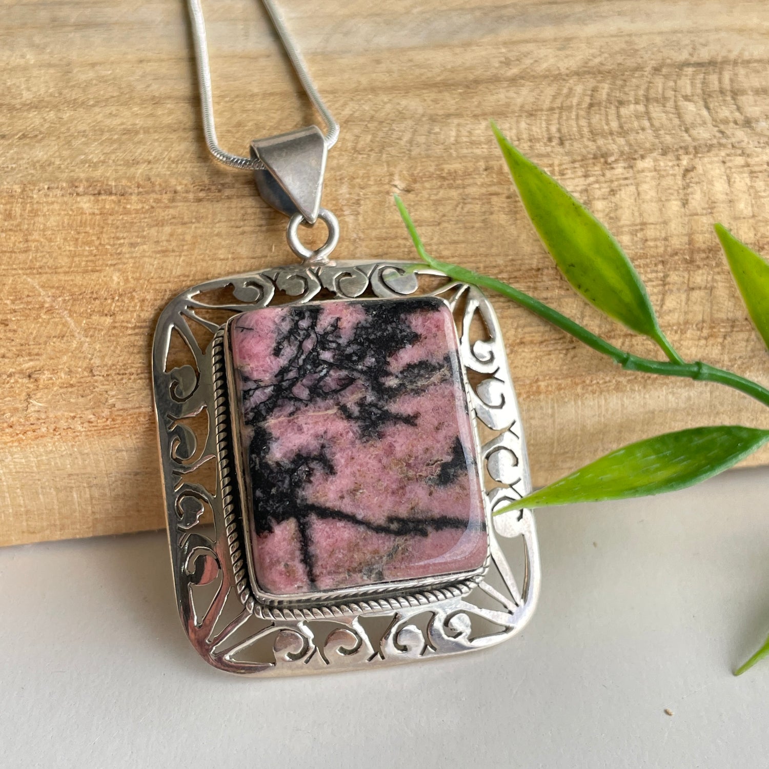 Rhodonite Rectangle Pendant