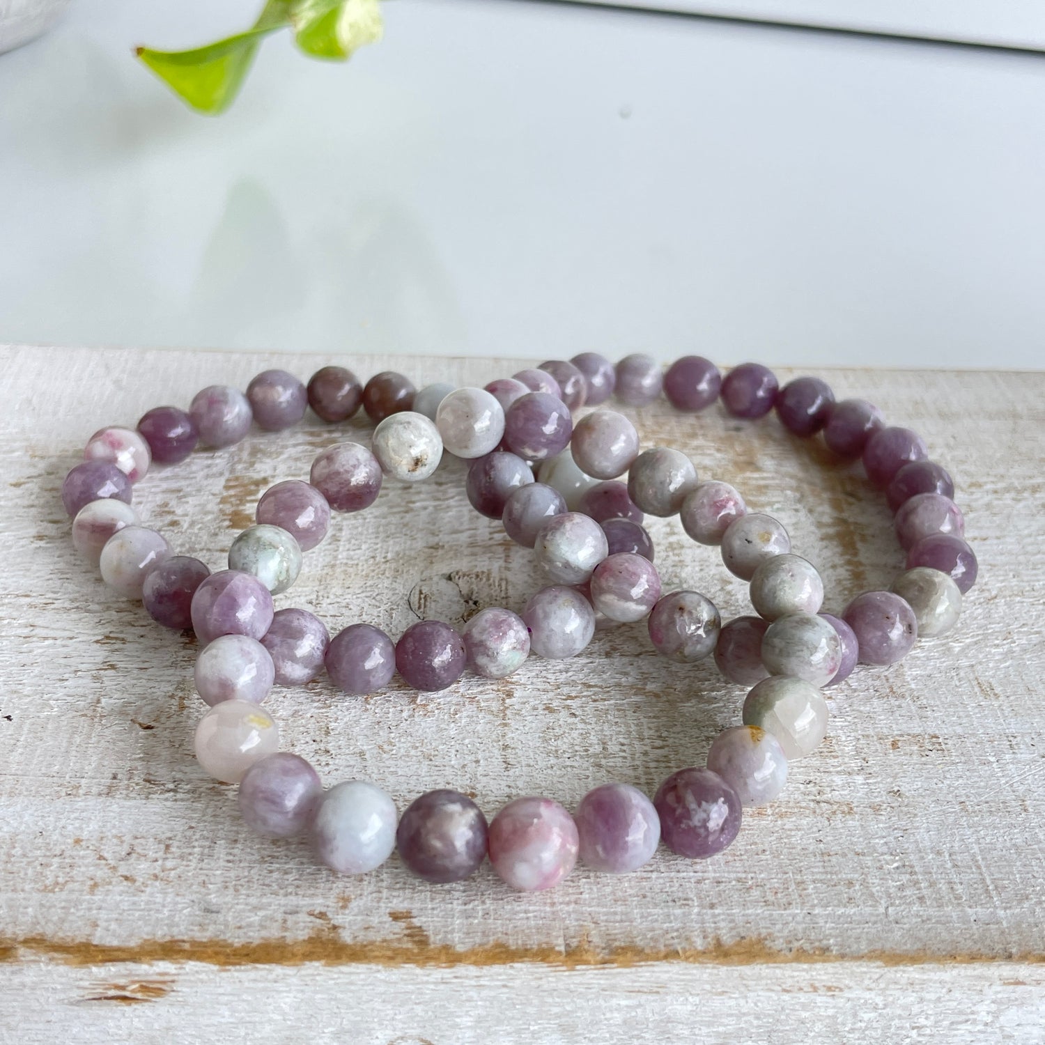 Pink Tourmaline In Quartz Beaded Bracelet