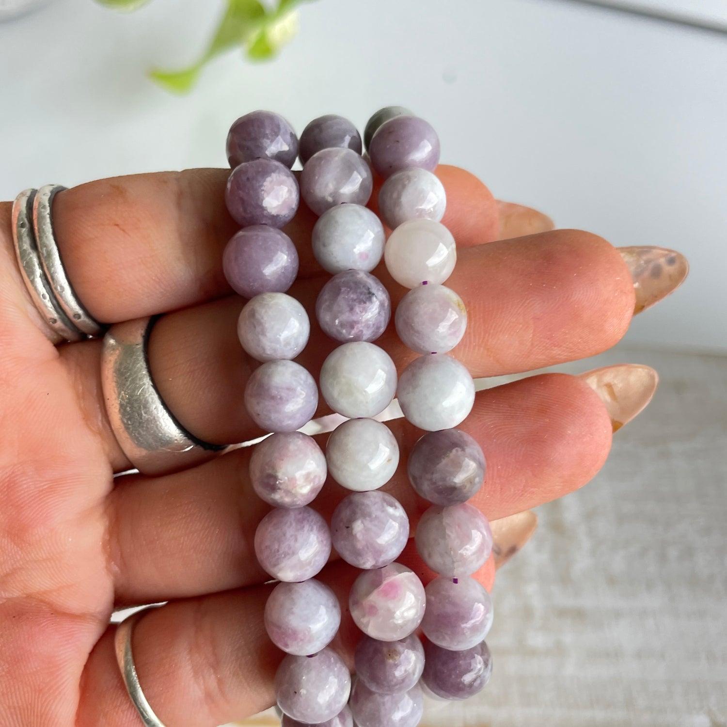 Pink Tourmaline In Quartz Beaded Bracelet
