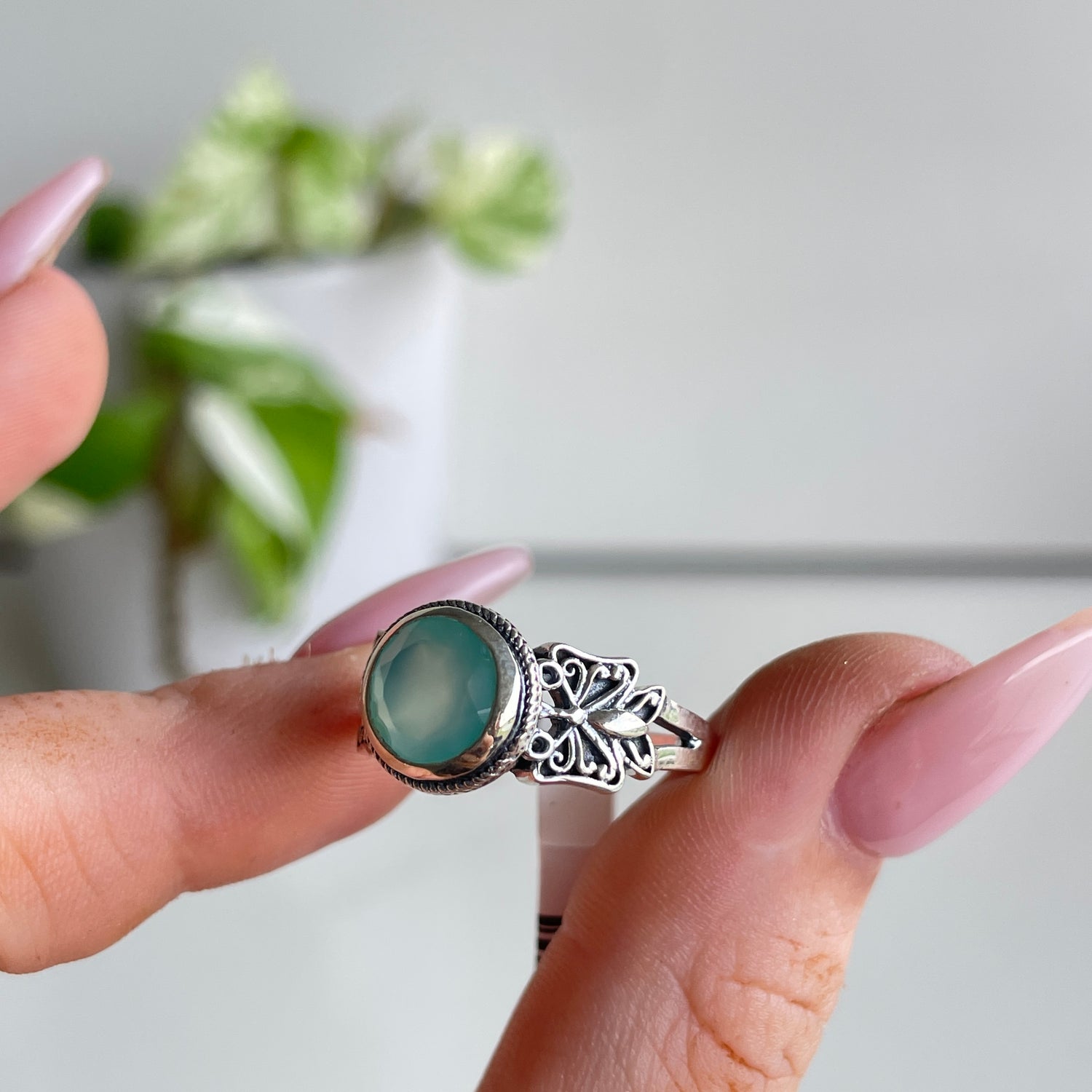 Blue Chalcedony Butterfly Ring