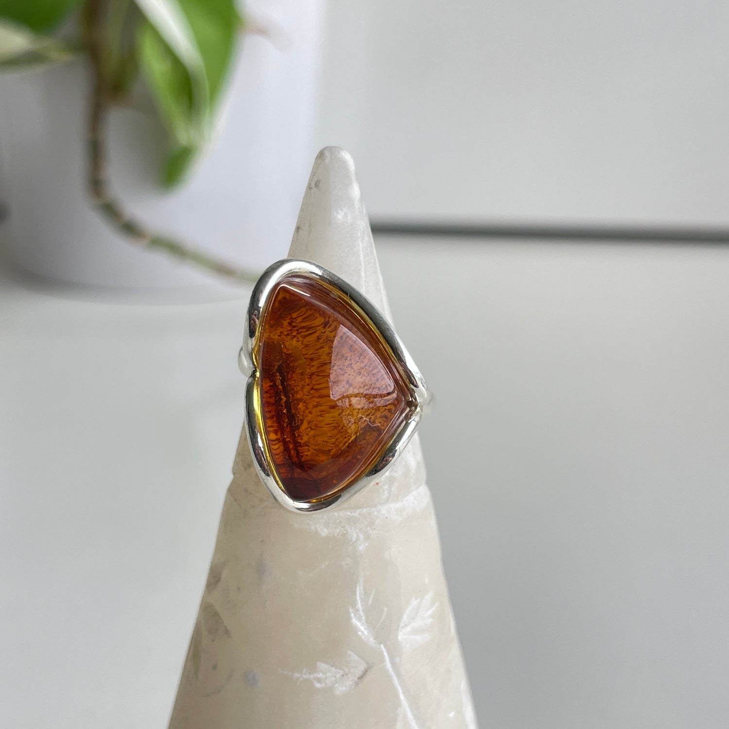 Amber Freeform Ring Sz7.5 Adj