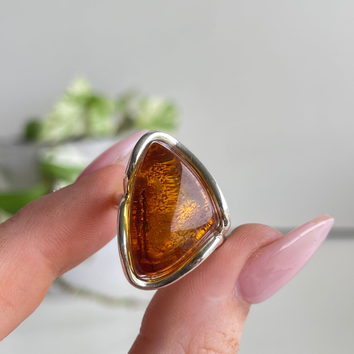 Amber Freeform Ring Sz7.5 Adj