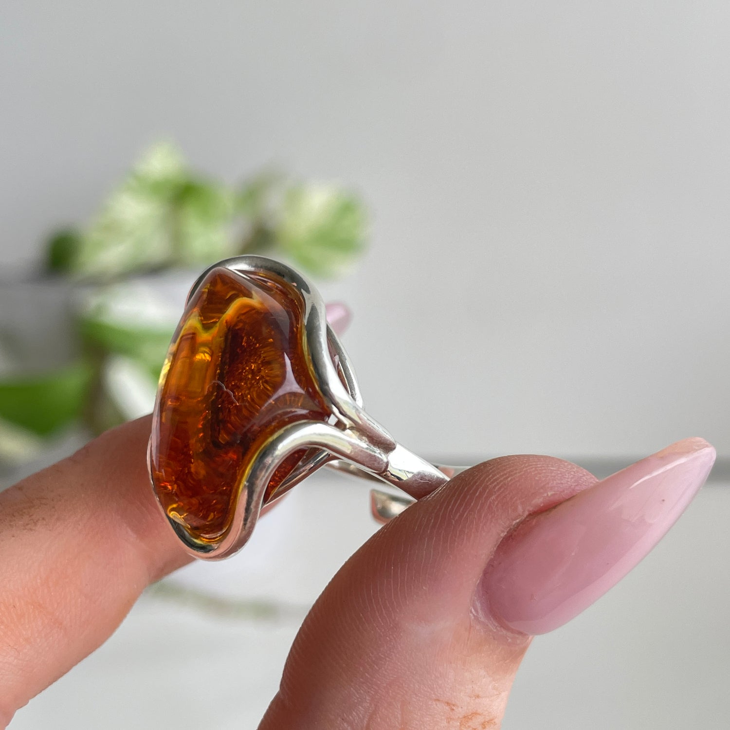 Amber Freeform Ring Sz7.5 Adj
