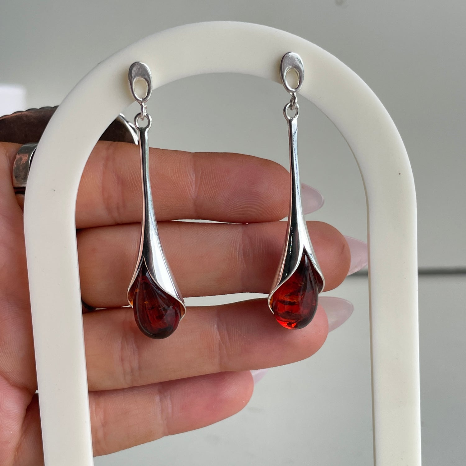 Amber Long Drop Stud Earrings