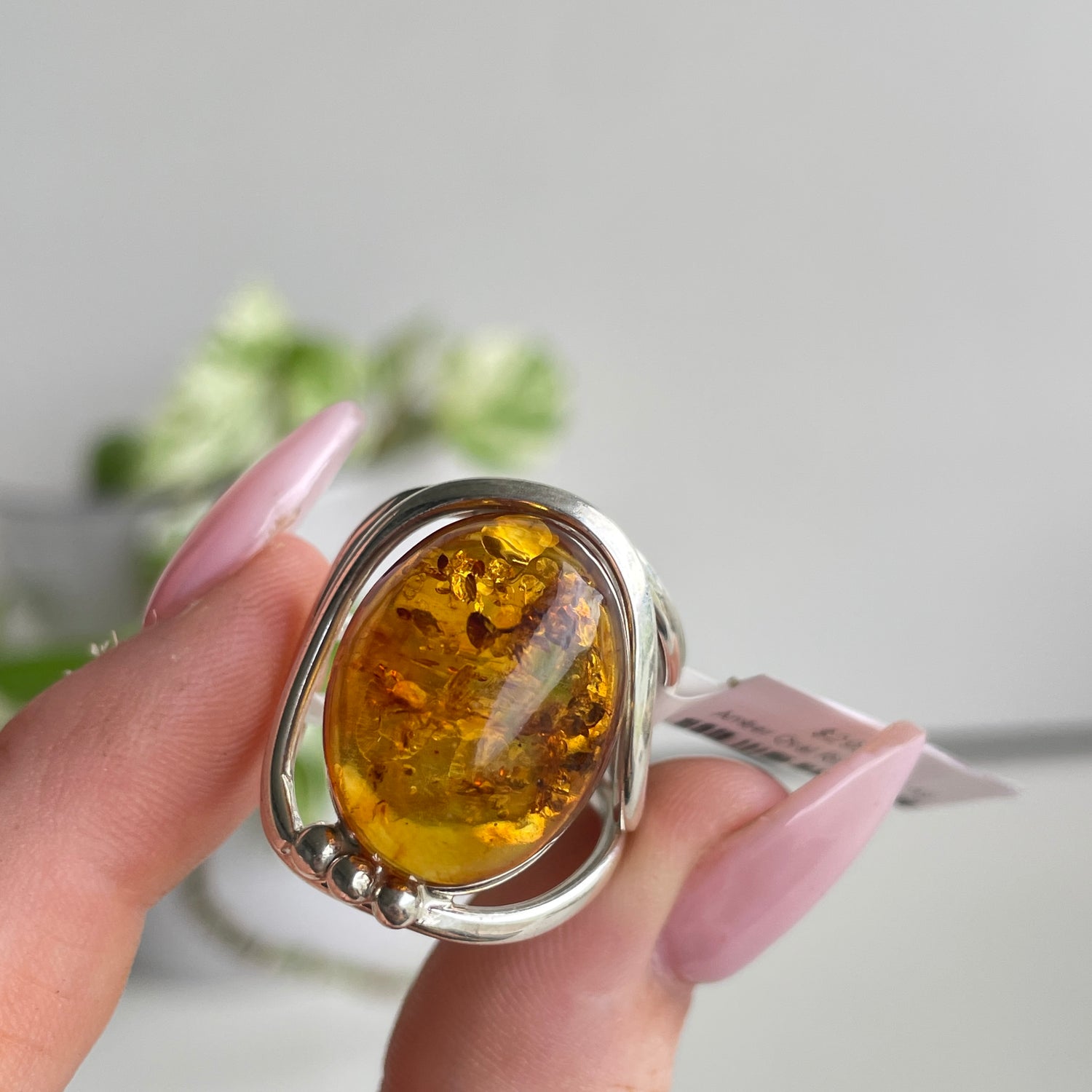 Amber Oval Ring Sz8.5 Adj