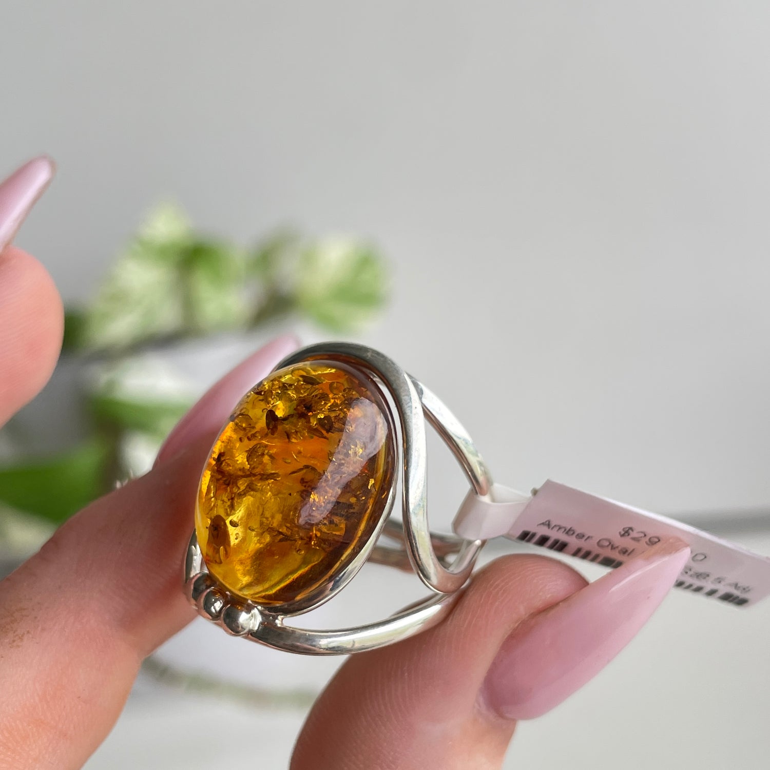 Amber Oval Ring Sz8.5 Adj