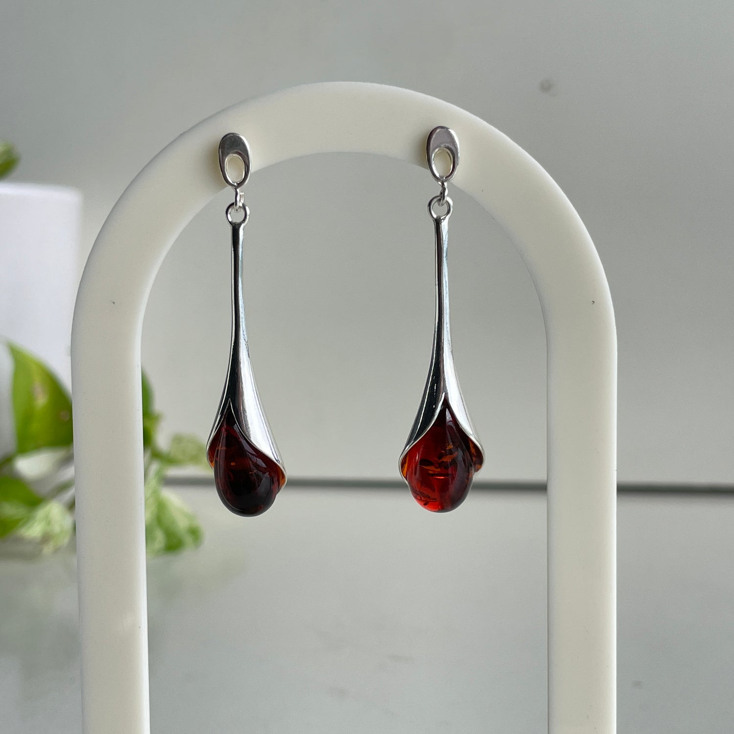 Amber Long Drop Stud Earrings