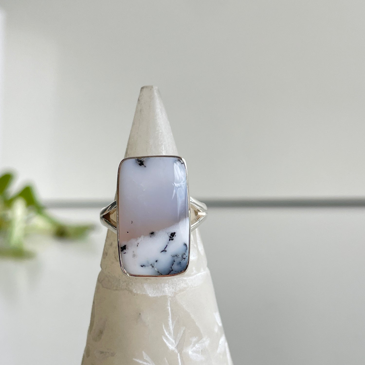 Dendritic Opal Rectangle Ring Sz7