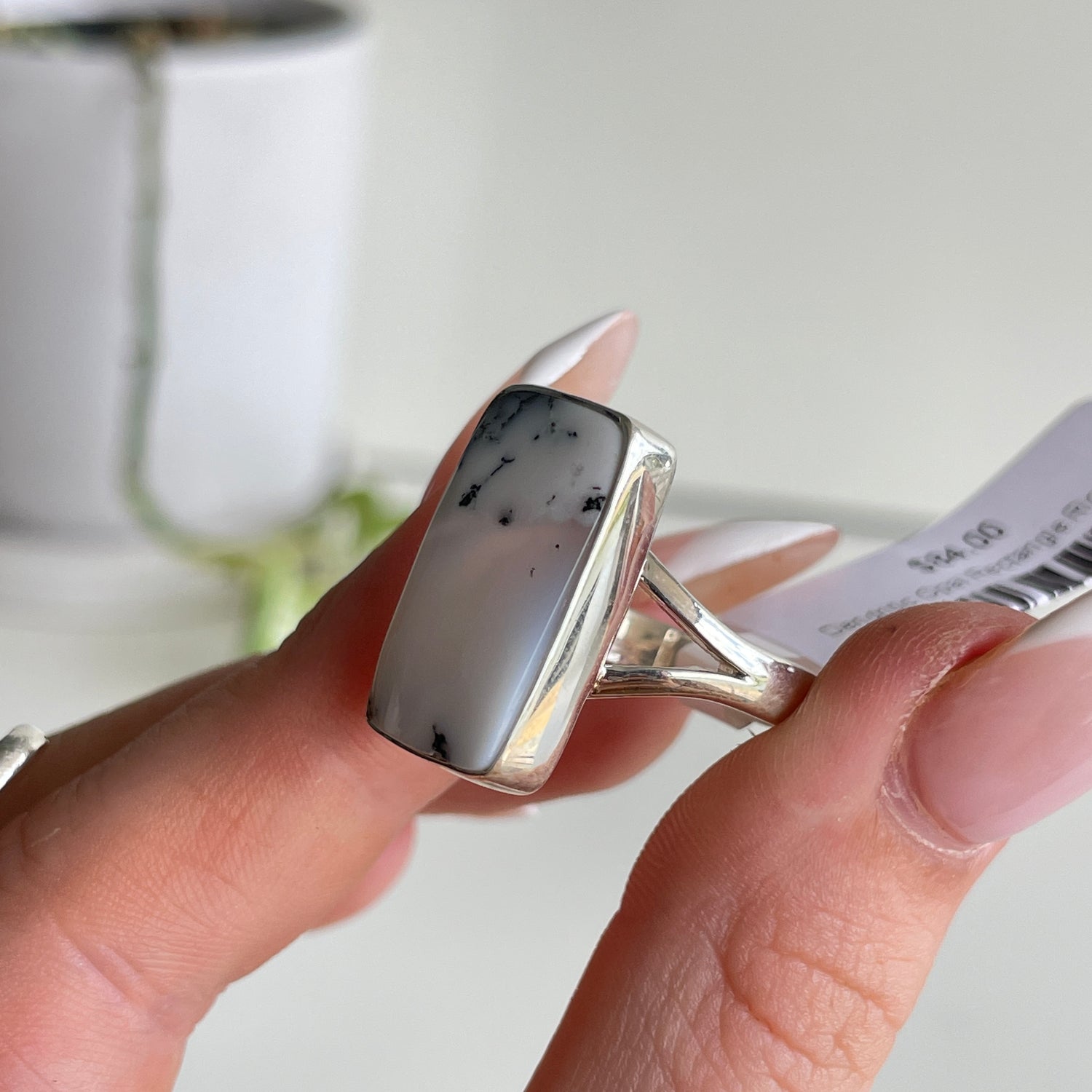 Dendritic Opal Rectangle Ring Sz7