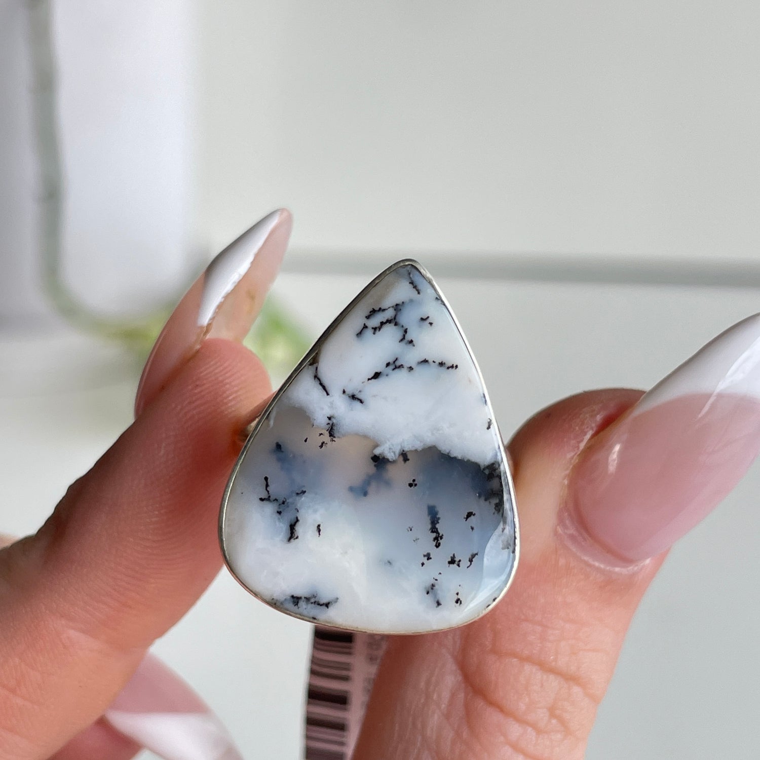 Dendritic Opal Teardrop Ring Sz8