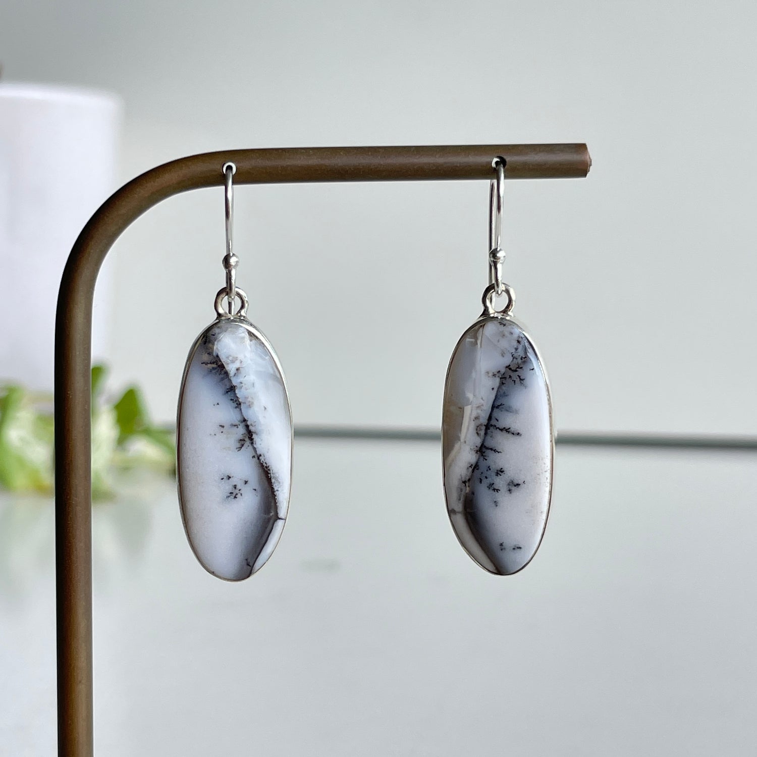 Dendritic Opal Oval Earrings