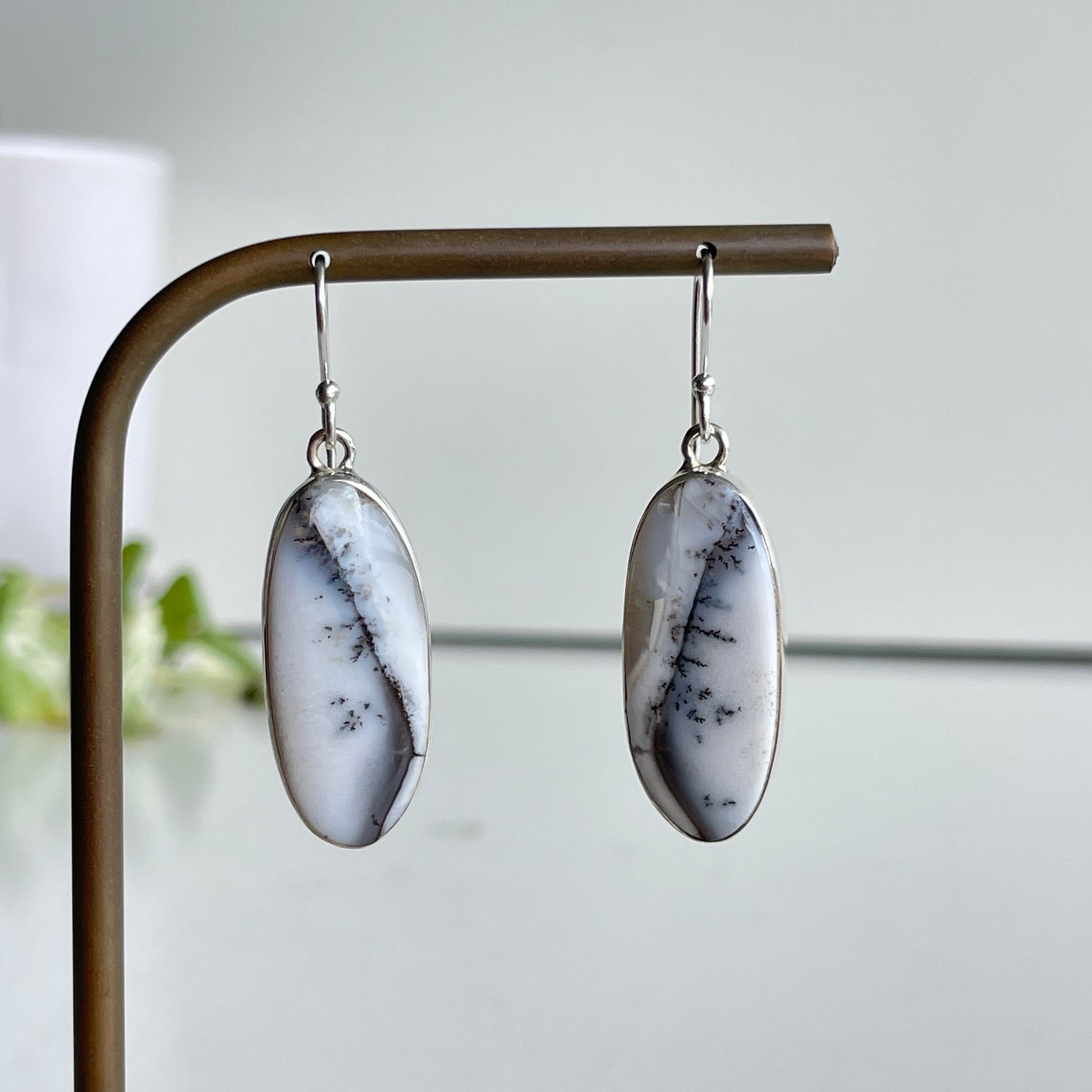 Dendritic Opal Oval Earrings