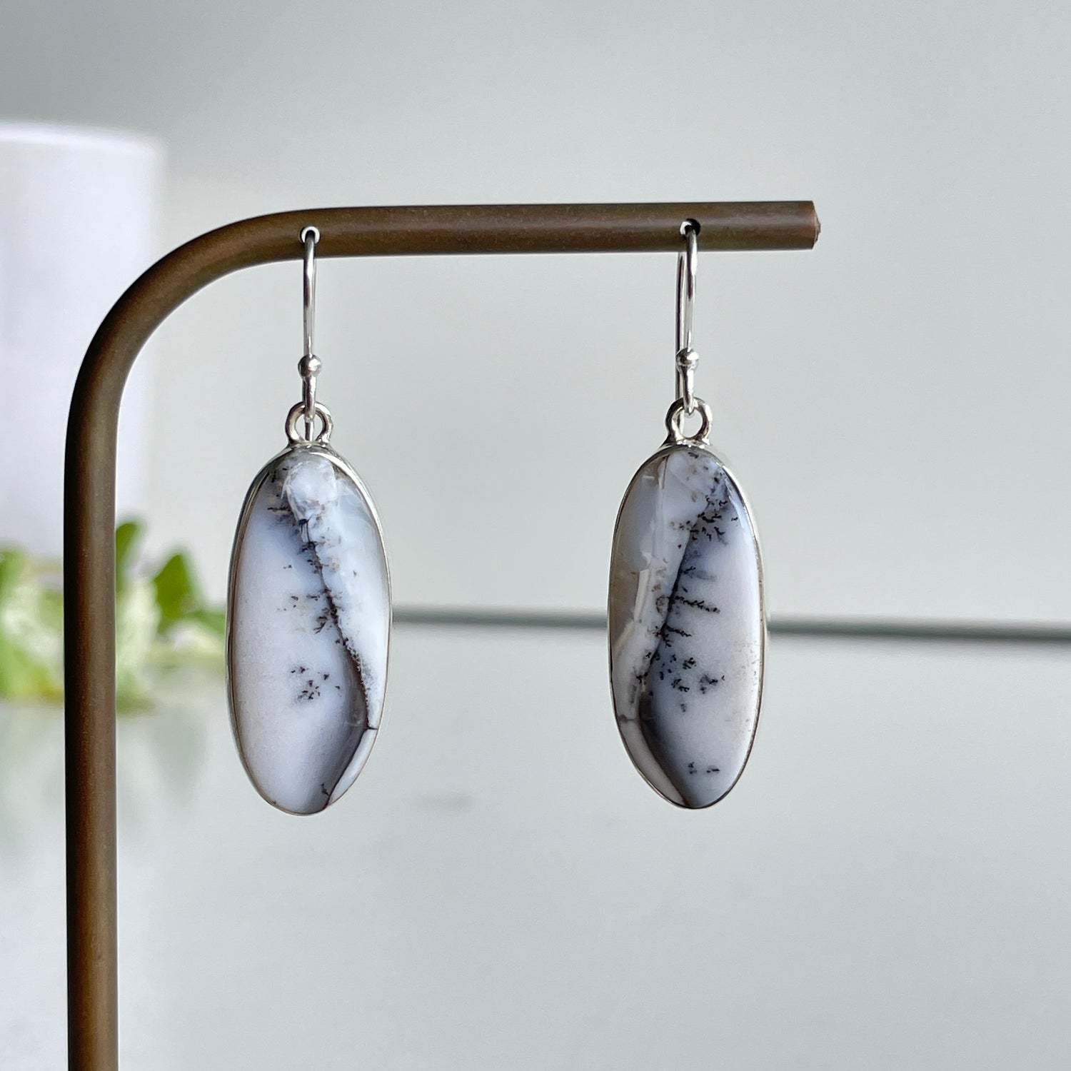 Dendritic Opal Oval Earrings