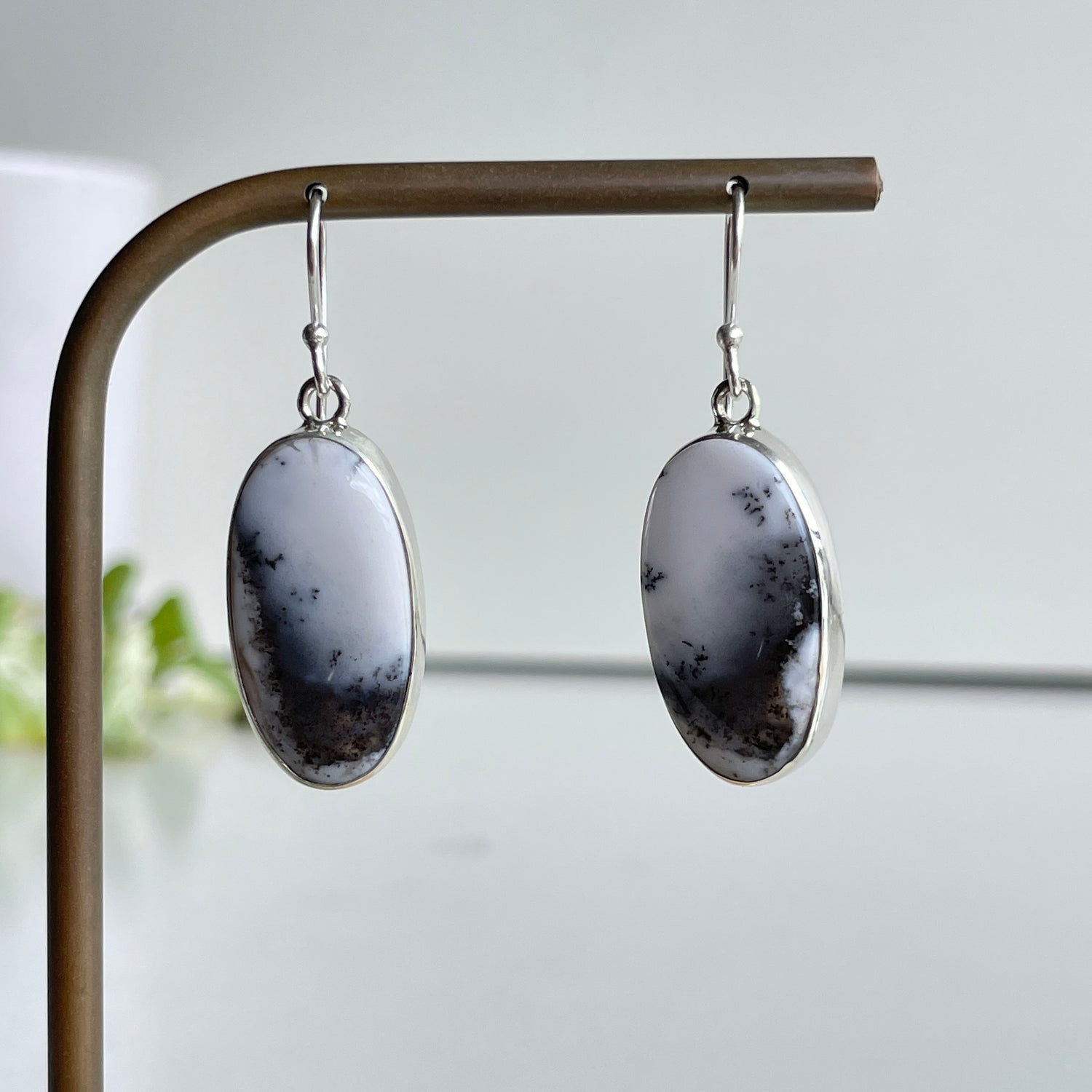Dendritic Opal Oval Earrings