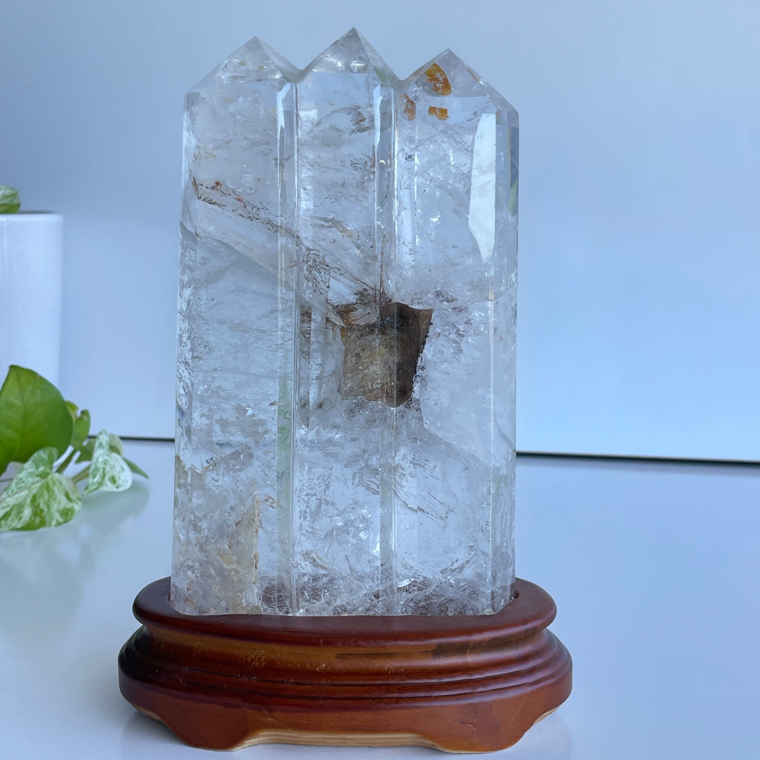 Clear Quartz Triple Generator In Stand 19.3cm