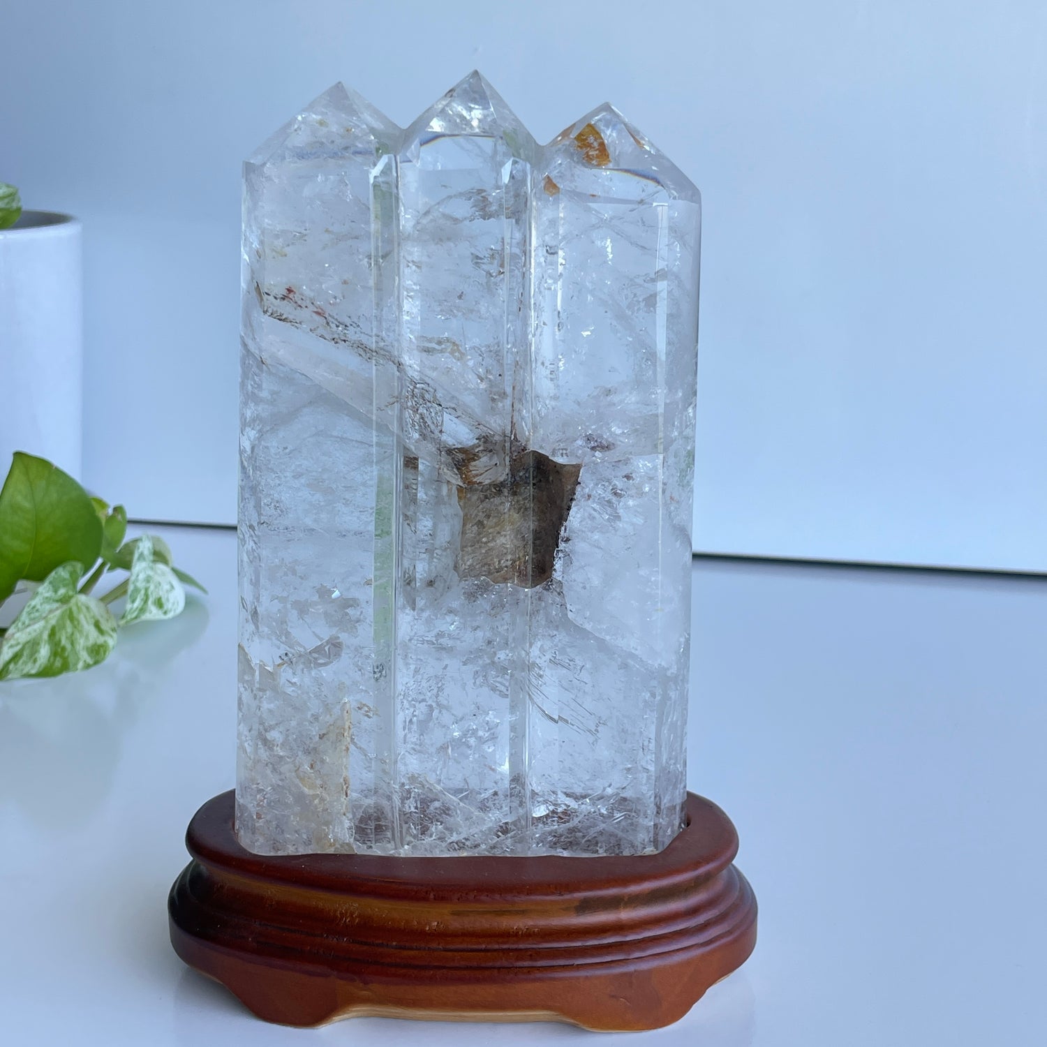 Clear Quartz Triple Generator In Stand 19.3cm
