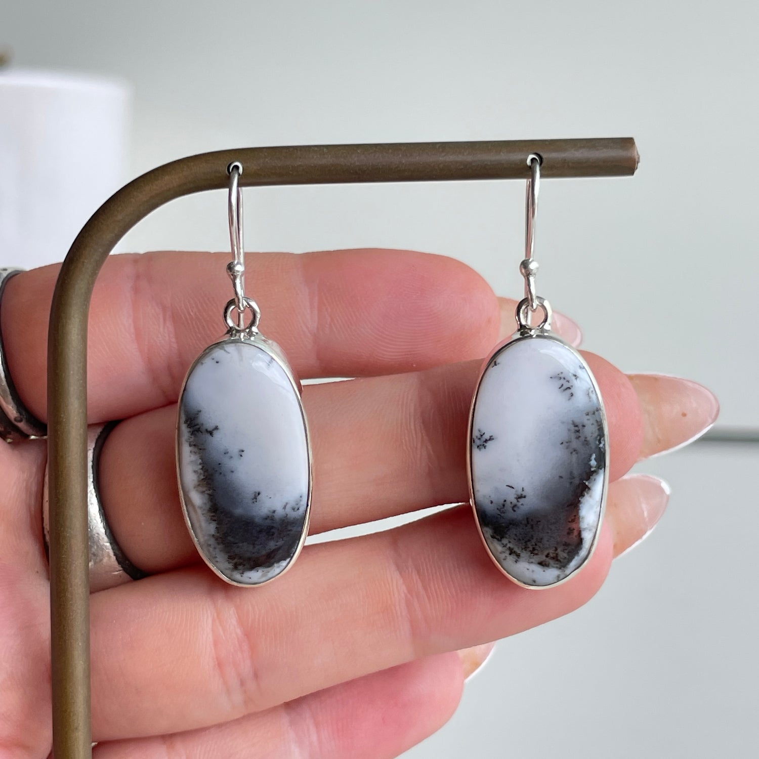 Dendritic Opal Oval Earrings