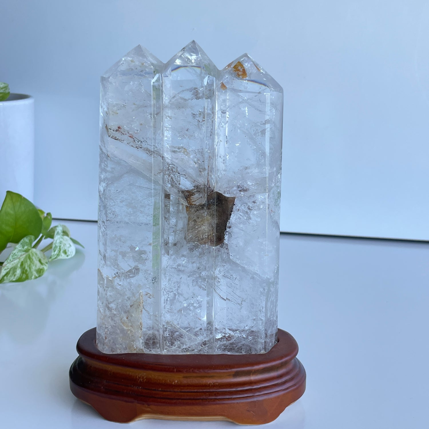 Clear Quartz Triple Generator In Stand 19.3cm