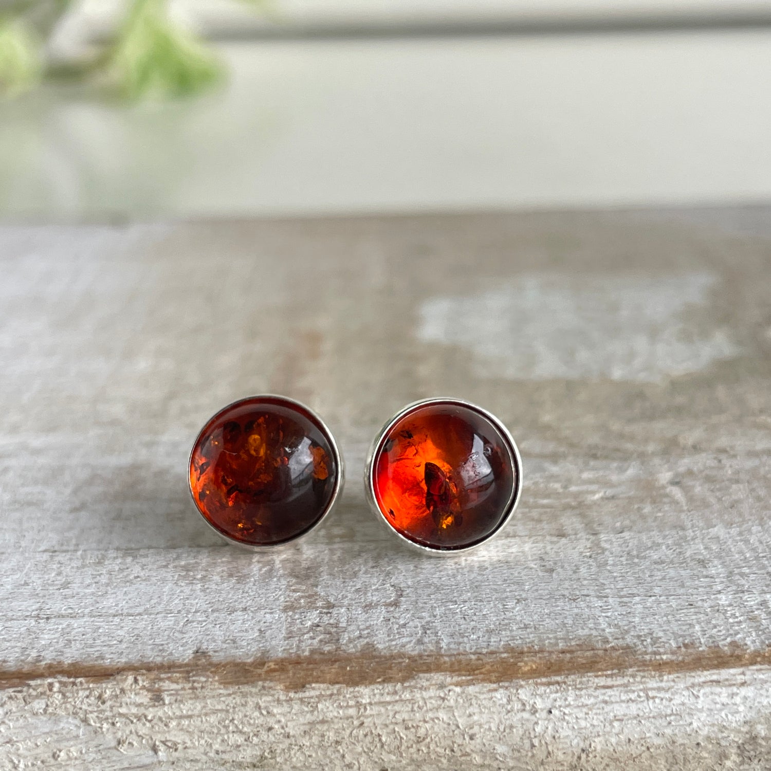 Amber Round Stud Earrings