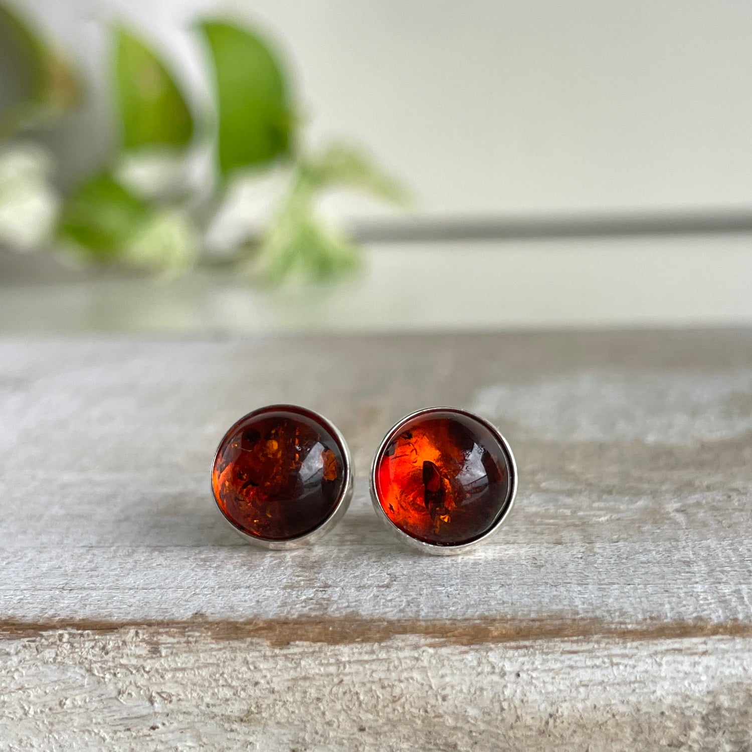 Amber Round Stud Earrings