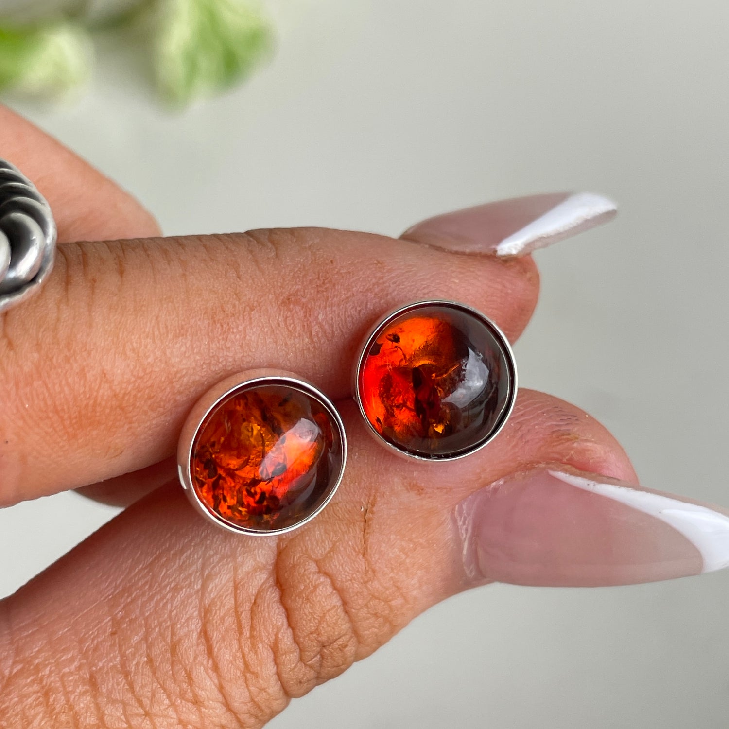 Amber Round Stud Earrings
