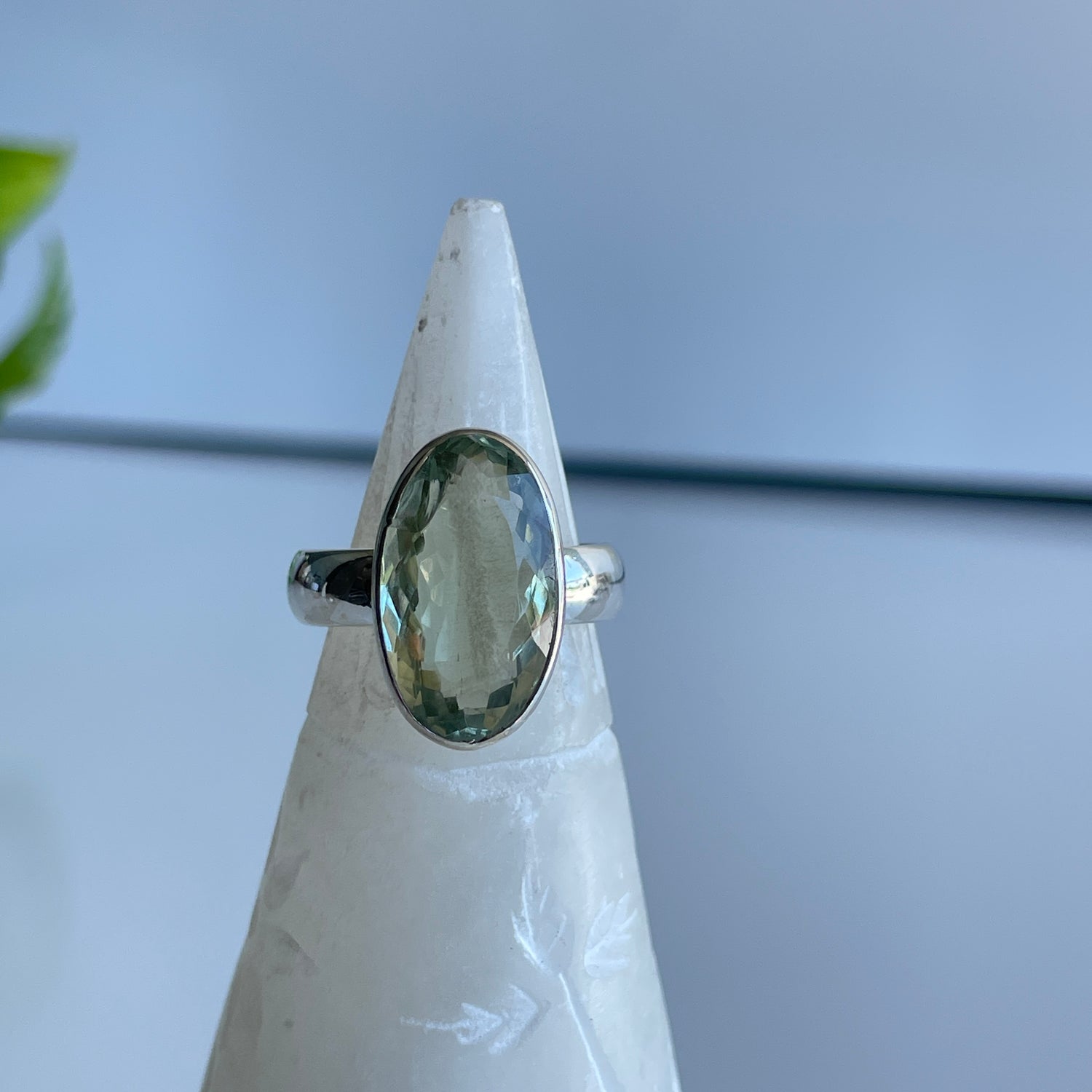 Green Amethyst Prasiolite Oval Ring Sz8