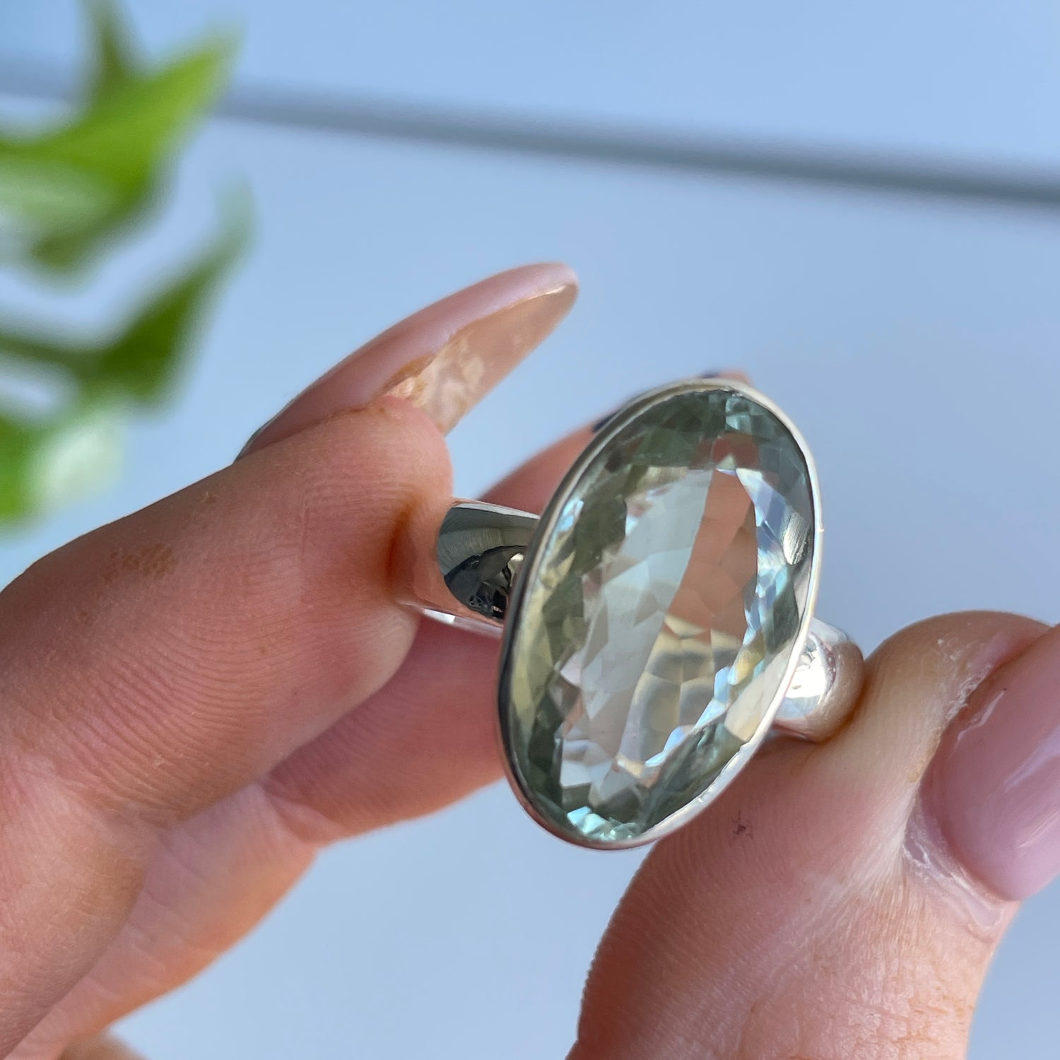 Green Amethyst Prasiolite Oval Ring Sz8