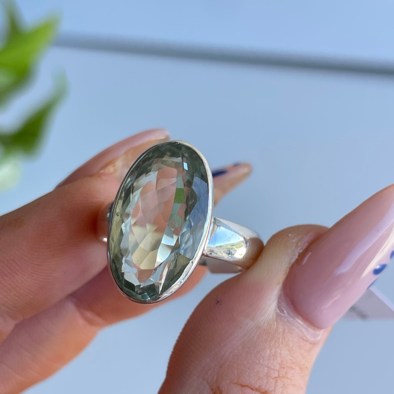 Green Amethyst Prasiolite Oval Ring Sz8