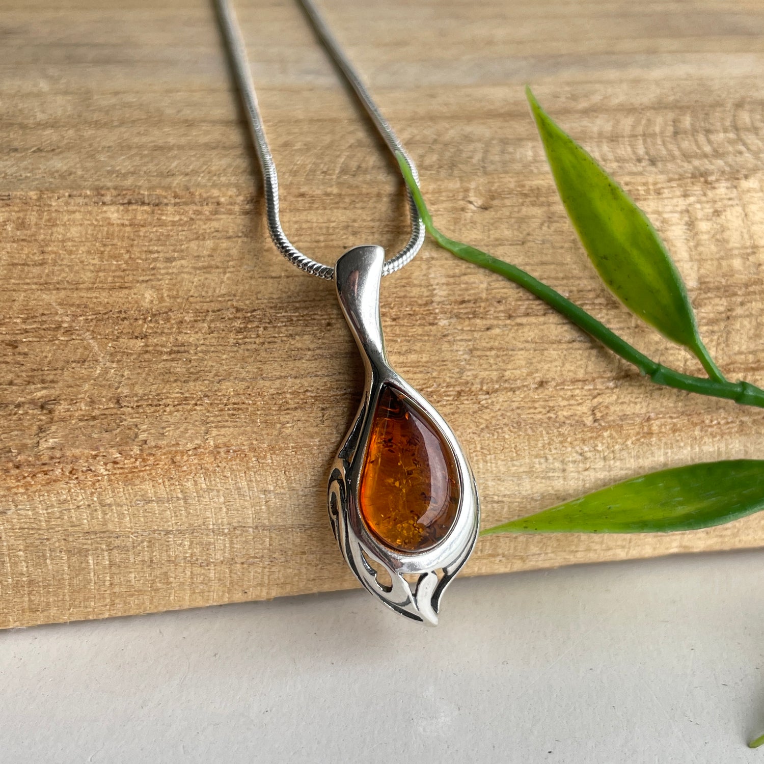 Amber Teardrop Pendant
