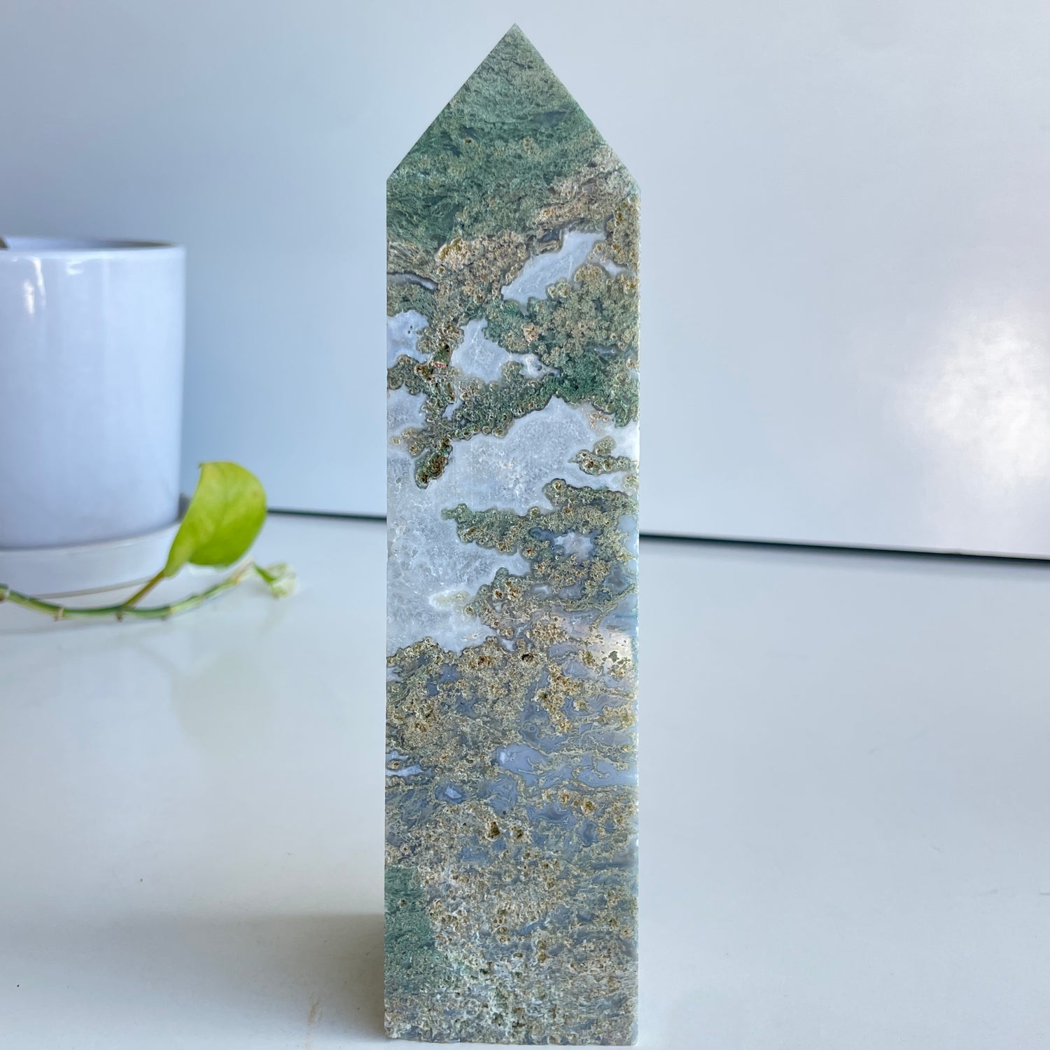 Moss Agate Obelisk 20.9cm