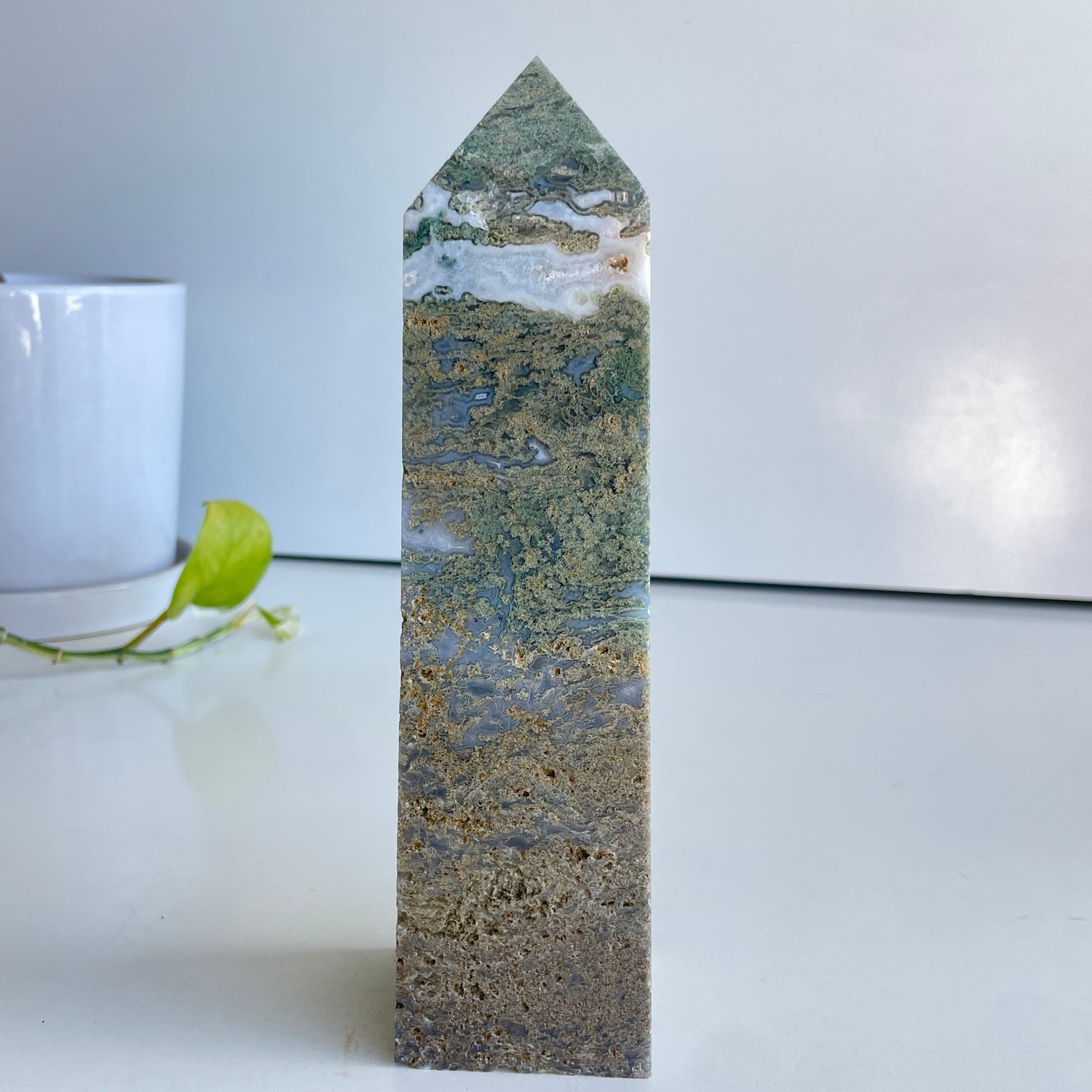 Moss Agate Obelisk 20.9cm