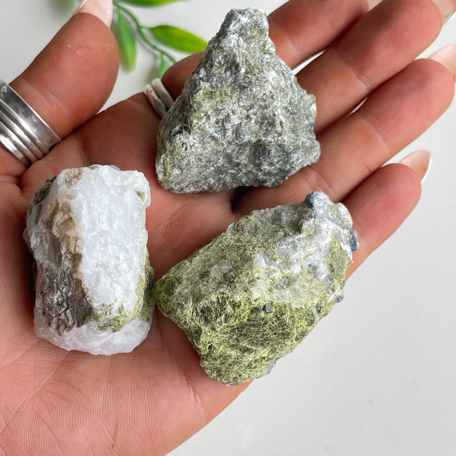 Epidote in Quartz Chunk Med