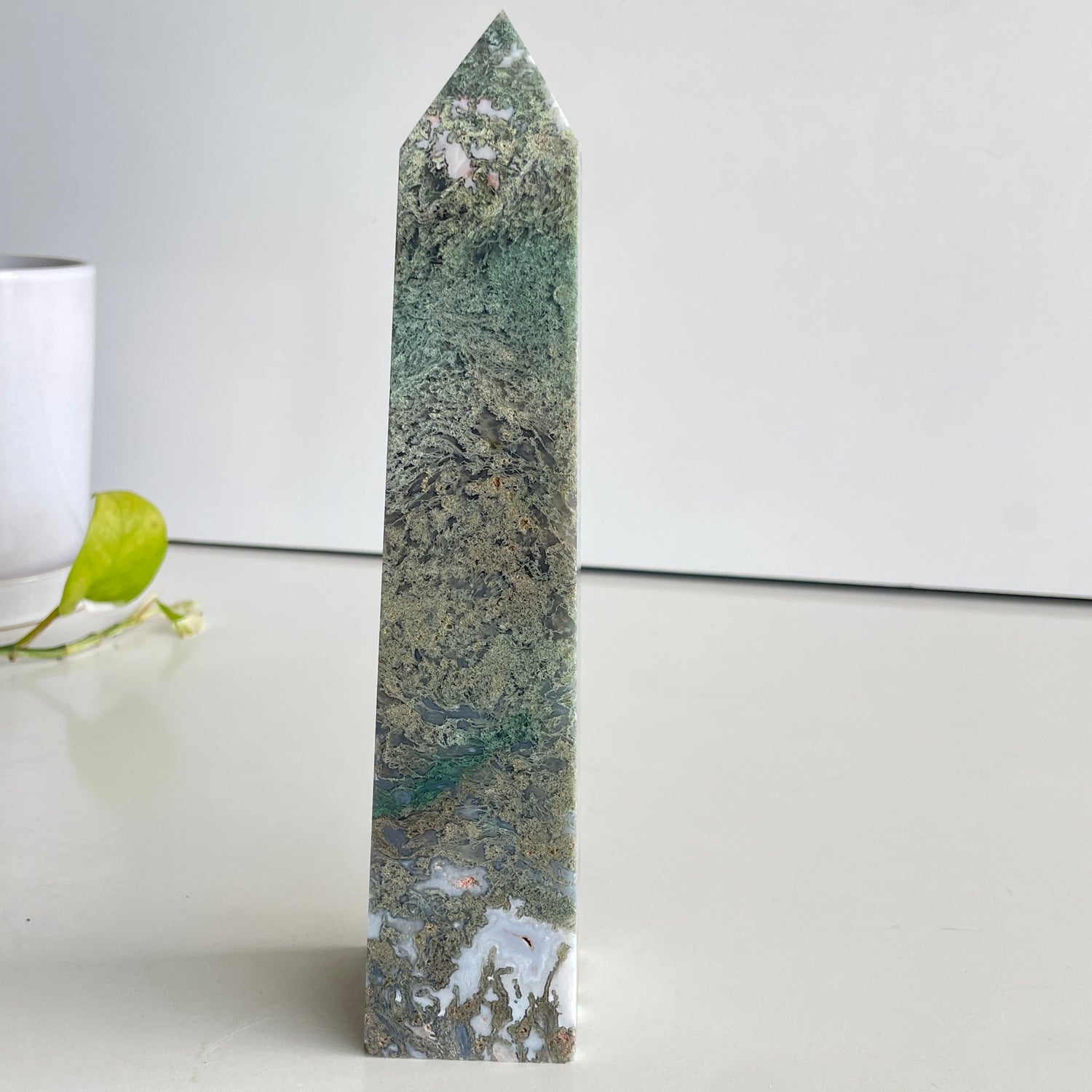 Moss Agate Obelisk 22.2cm