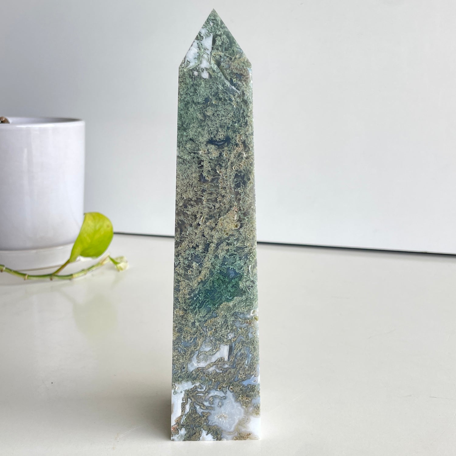 Moss Agate Obelisk 22.2cm